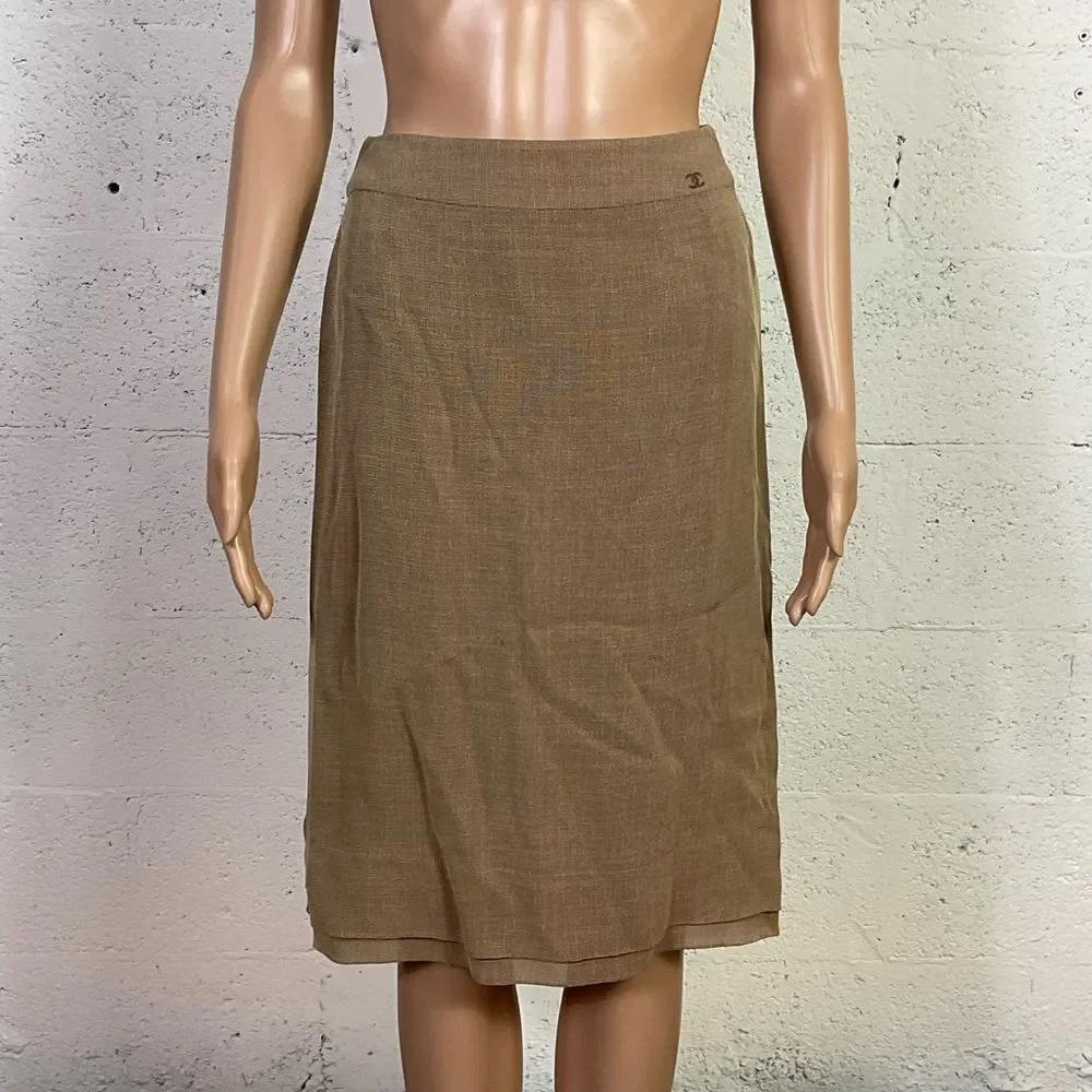 Chanel Vintage Tan Knit Silk Lined High-Waisted Pencil Skirt 4 EUR 36